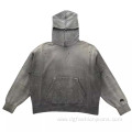 Oversized Grey Cotton Pullover Stone Washed Hoodie